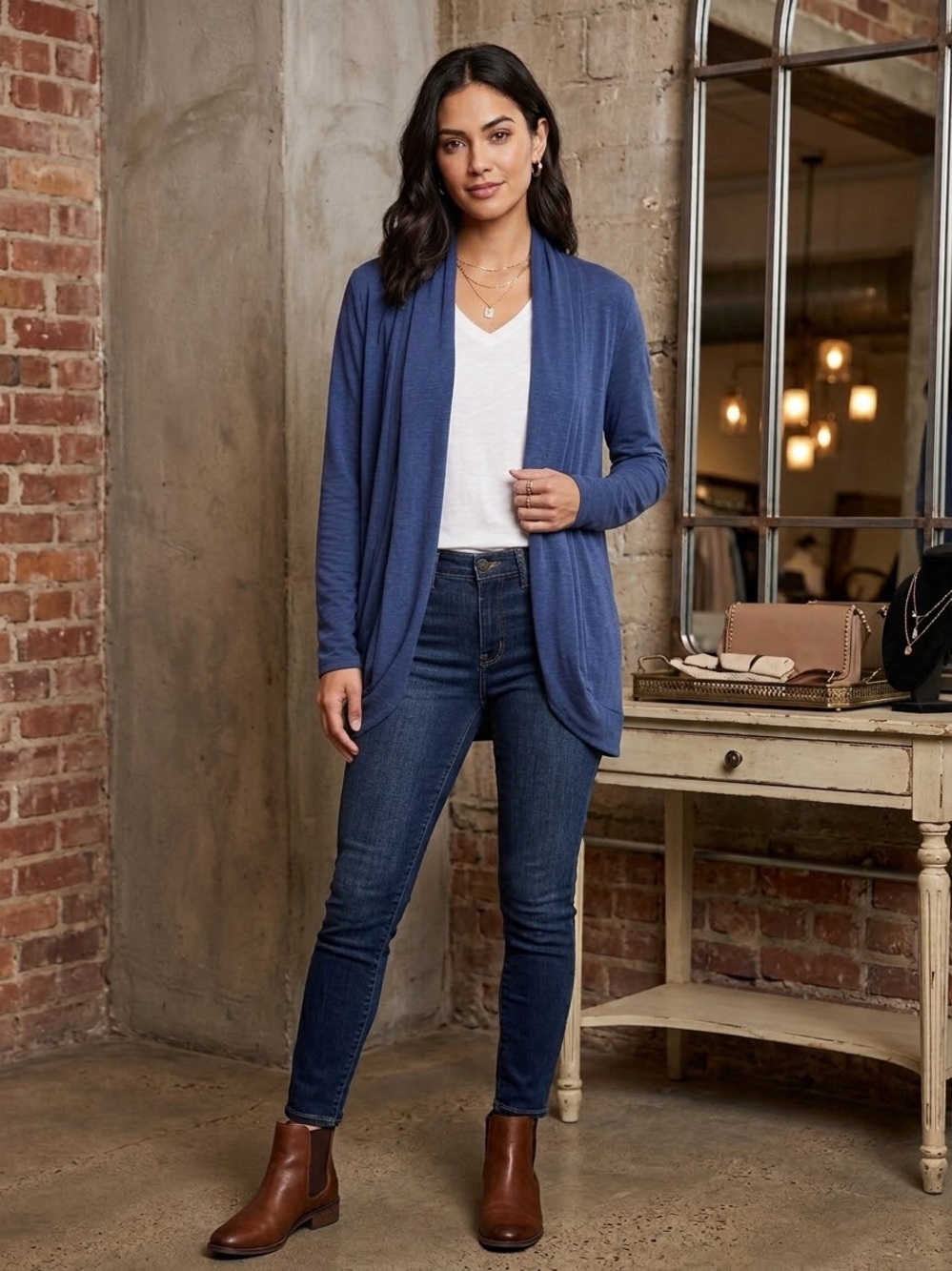 Lilly Pulitzer Open Front Draped Cardigan Navy Preppy Lightweight Small.